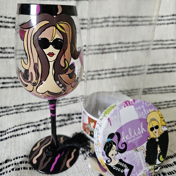 Delish 15 oz Hand Painted Wine Glass - Picture 1 of 7